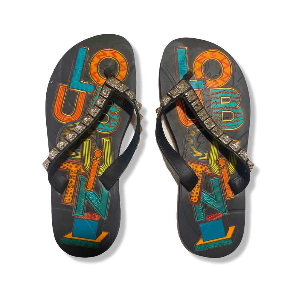 CHRISTIAN LOUBOUTIN Colorful Studded Flip Flops size 9